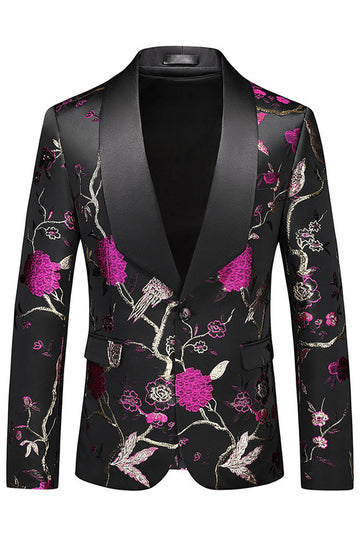 Purple Shawl Lapel Jacquard 3 Piece Men's Prom Suits